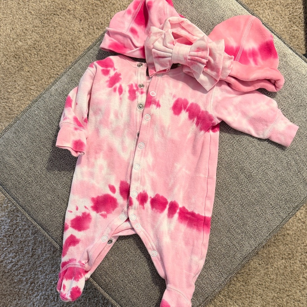 Baby Steps Pink and Red Tie-Dye Footie